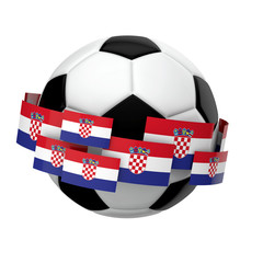 Soccer football with Croatia flag against a plain white background. 3D Rendering