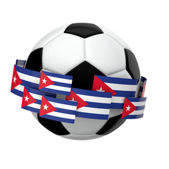 Soccer football with Cuba flag against a plain white background. 3D Rendering
