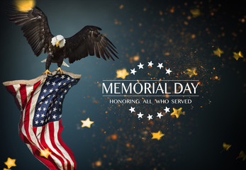 American flag with the text Memorial day. - obrazy, fototapety, plakaty