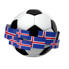 Soccer football with Iceland flag against a plain white background. 3D Rendering