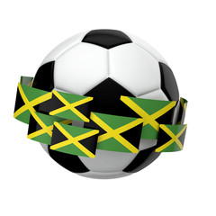 Obraz premium Soccer football with Jamaica flag against a plain white background. 3D Rendering