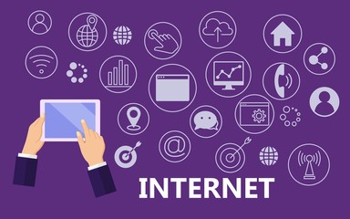 Internet poster with flat icons set