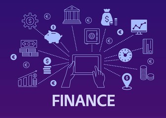 Finance poster with outline icons set