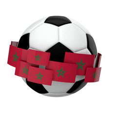 Obraz premium Soccer football with Morocco flag against a plain white background. 3D Rendering