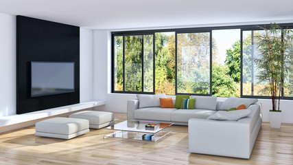 Modern bright interiors apartment 3D rendering illustration