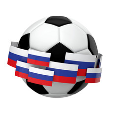 Obraz premium Soccer football with Russia flag against a plain white background. 3D Rendering