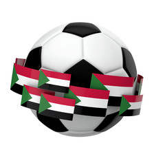 Soccer football with Sudan flag against a plain white background. 3D Rendering