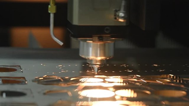 Laser CNC cutting technology of flat sheet metal. slow motion