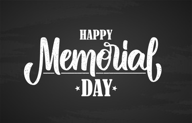 Fototapeta na wymiar Vector illustration: Hand typography lettering composition of Happy Memorial Day on chalkboard background