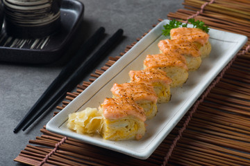 Aburi Salmon Engawa sushi roll