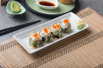 abalone salad roll sushi with tempura