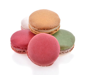 Sweet and colourful french macaroons or macaron on white background, Dessert.