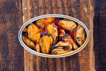 Can of canned mussels