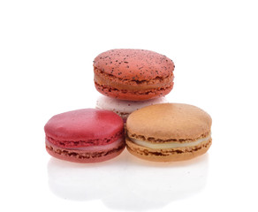 Sweet and colourful french macaroons or macaron on white background, Dessert.