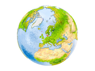 Denmark on globe isolated