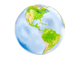 Costa Rica on globe isolated