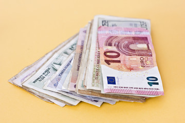 Paper money and coins of different countries