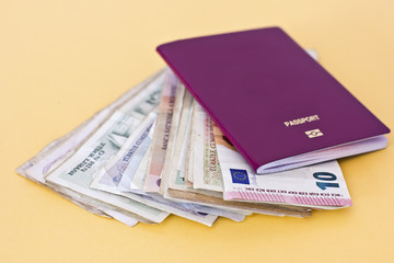Foreign passports and money from different countries