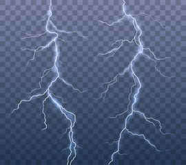 Vector realistic set of lightning effects isolated on transparent background