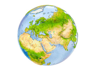 Armenia on globe isolated