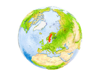 Sweden on globe isolated