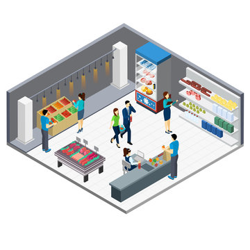 Grocery Store Isometric Interior 