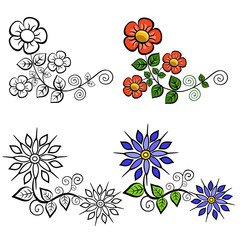 set of vintage floral designs isolated on a white background