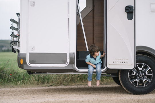 Little boy in a caravan