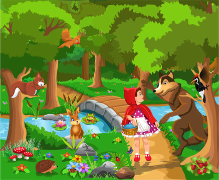 Red riding hood classic fairy tale vector illustration