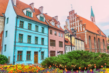 Colorful buildings in the historical center of the Latvian capital Riga 
