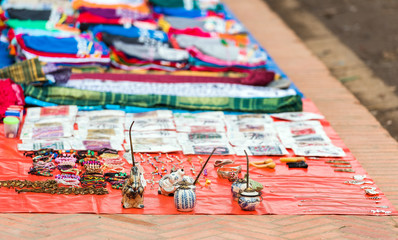 Sale of souvenirs in the local market, Luang Prabang, Laos.
