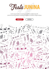 Festa Junina background with hand draw doodle elements. Brazil or Latin American holiday. Vector illustration