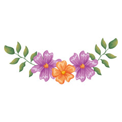 flower and leafs decorative icon vector illustration design