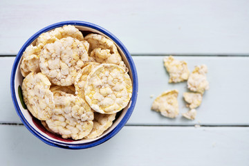 puffed corn and quinoa cakes