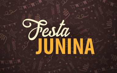 Festa Junina background with hand draw doodle elements. Brazil or Latin American holiday. Vector illustration