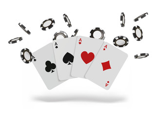 Fototapeta na wymiar Playing cards and poker chips fly casino. Concept on white background. Poker casino vector illustration