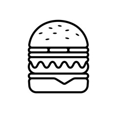 Burger logo and line hamburger icon isolated on white background. Outline sandwich simple symbol and modern sign. American fast food flat vector illustration for web site or mobile app. EPS 10