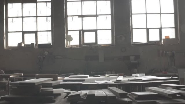 Carpentry workshop windows and materials for working 