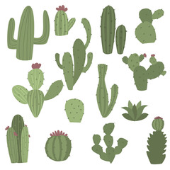 Cactus icons in flat handrawn style on white background vector illustration.