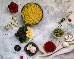 Raw ingredients for pasta raw Horizontal
