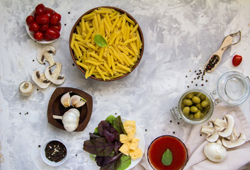 Raw ingredients for pasta raw Horizontal