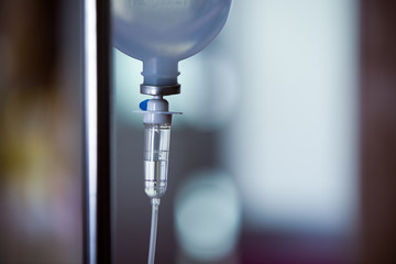 infusion normal saline on blurred background