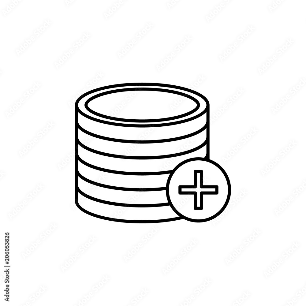 Poster sign add coins icon. element of mobile banking for smart concept and web apps. thin line sign add co