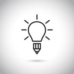 Light bulb and pencil creative idea icon on gray background.