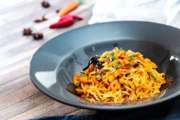 asian food noodles on the table