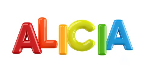 isolated colorfull 3d Kid Name balloon font Alicia