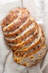 freshly baked French bread table background