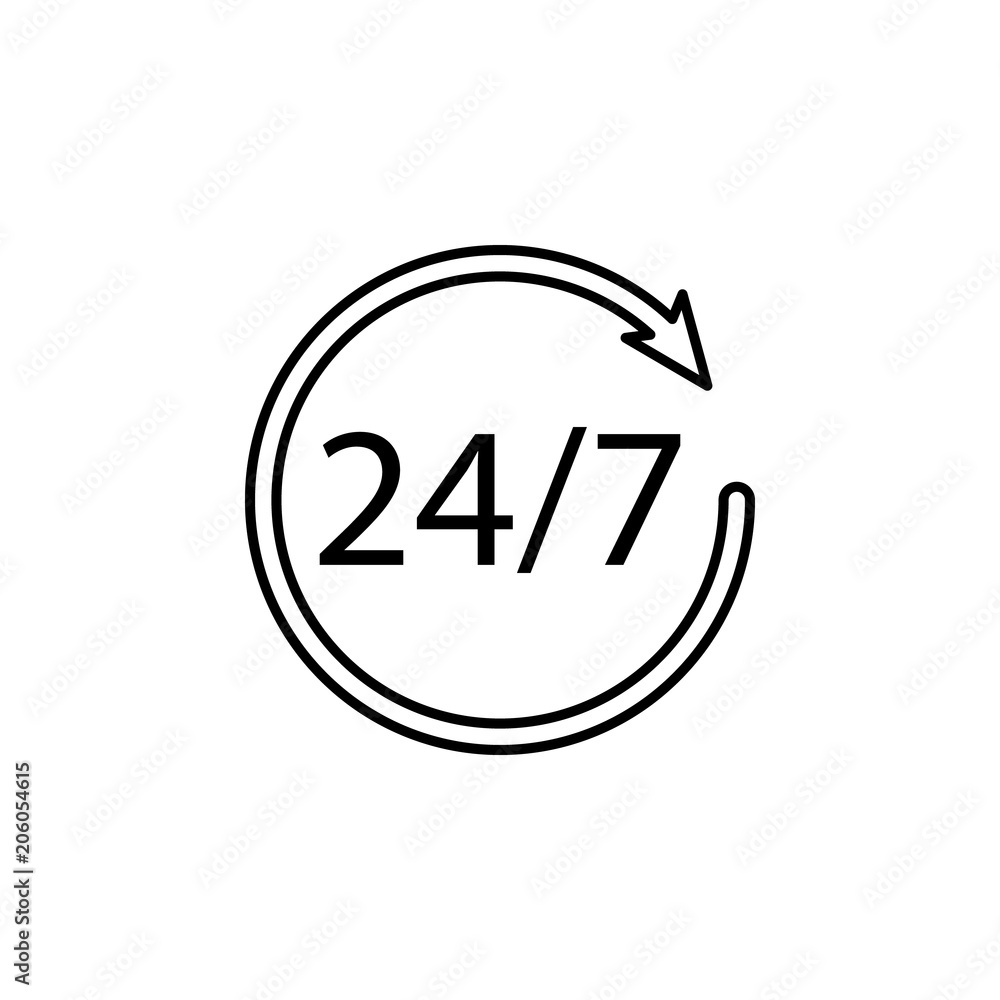 Poster 24/7 service icon. element of mobile banking for smart concept and web apps. thin line 24/7 service 