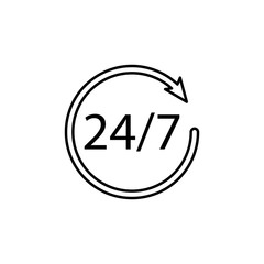 24/7 service icon. Element of mobile banking for smart concept and web apps. Thin line 24/7 service icon can be used for web and mobile