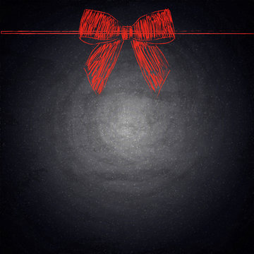 Blank chalkboard background with drawing red bow